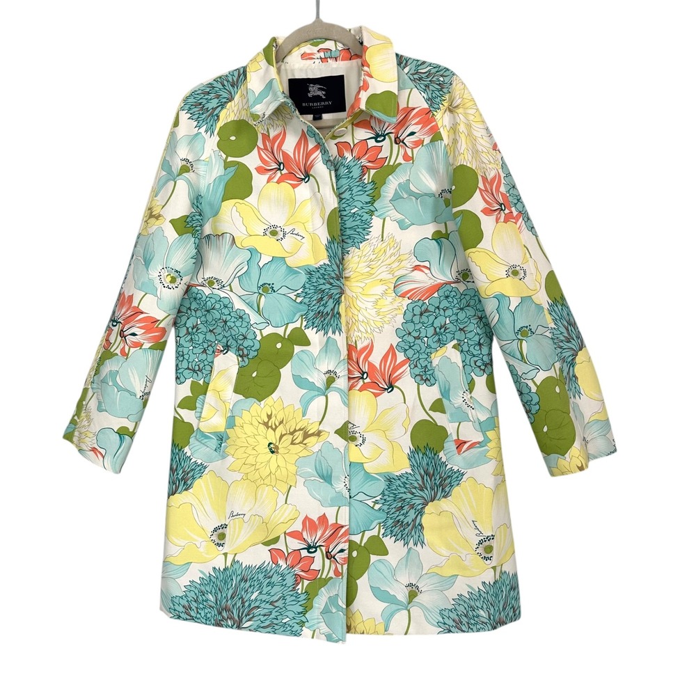 Burberry Floral Cotton Canvas Car Coat Womens 8 Multicolor Luxury Spring